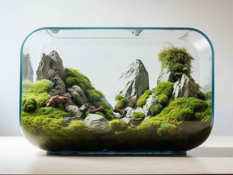 山水生态缸图片；生态山水画图片
