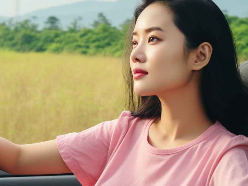 开车美女侧面生活照 美女开车图片头像长发