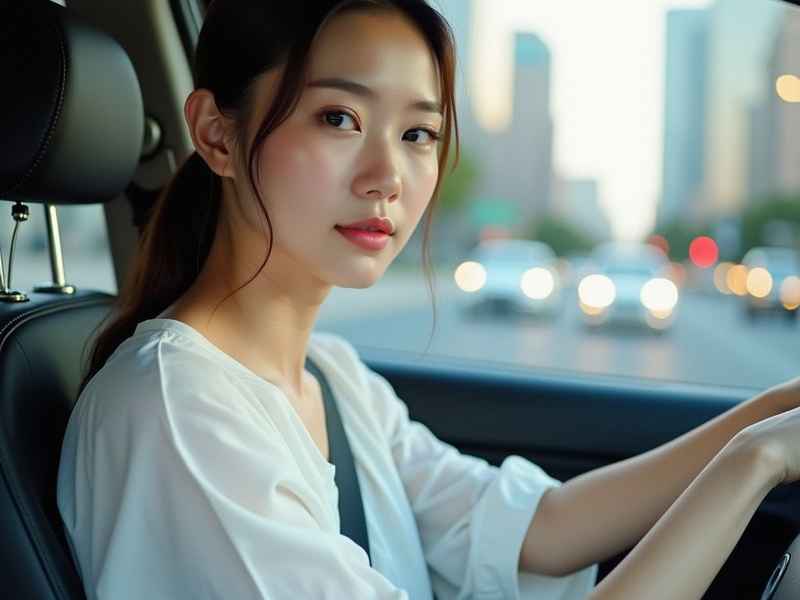 开车美女侧面生活照 美女开车图片头像长发